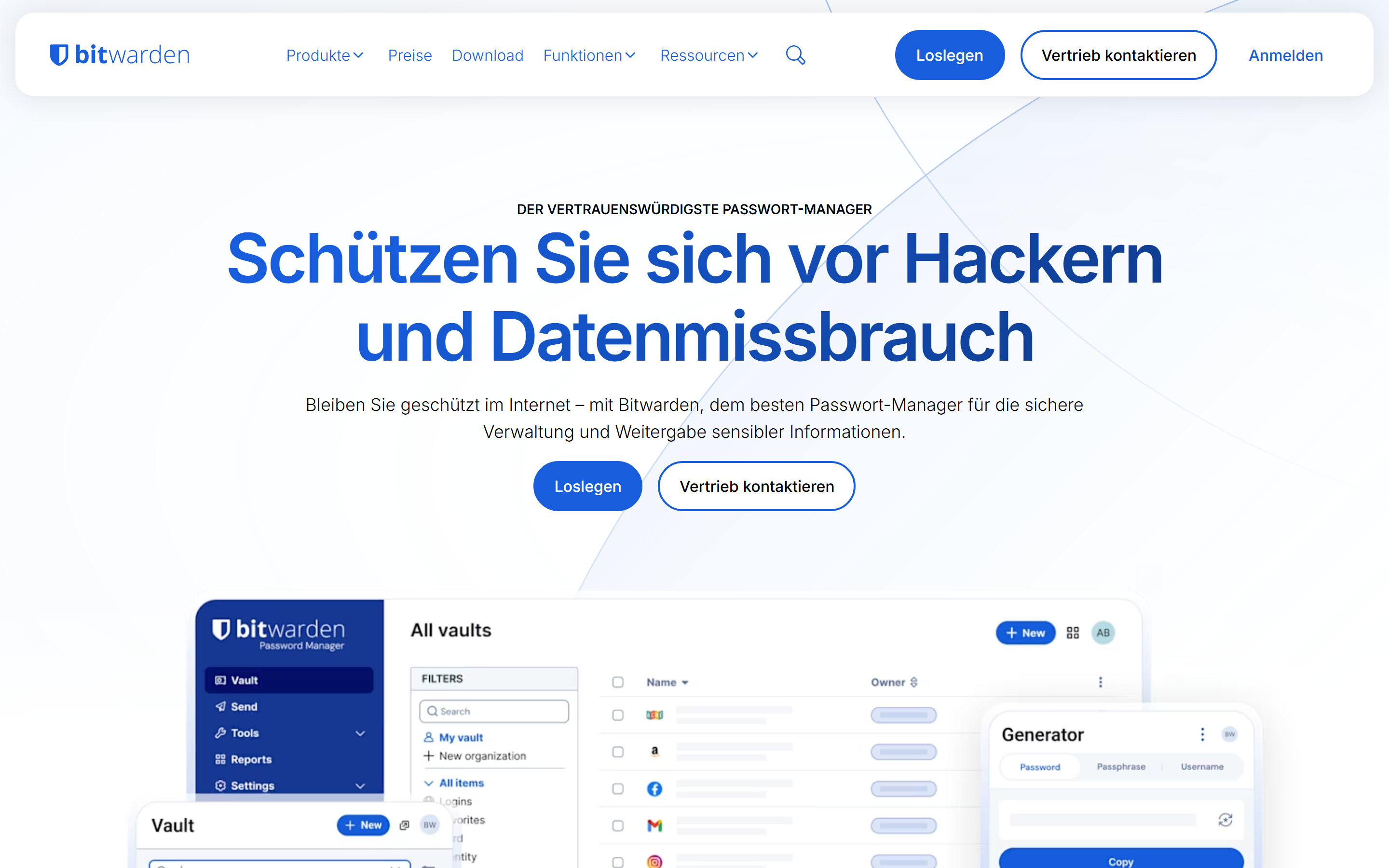 Screenshot der Bitwarden-Oberfläche mit Passwort-Tresor