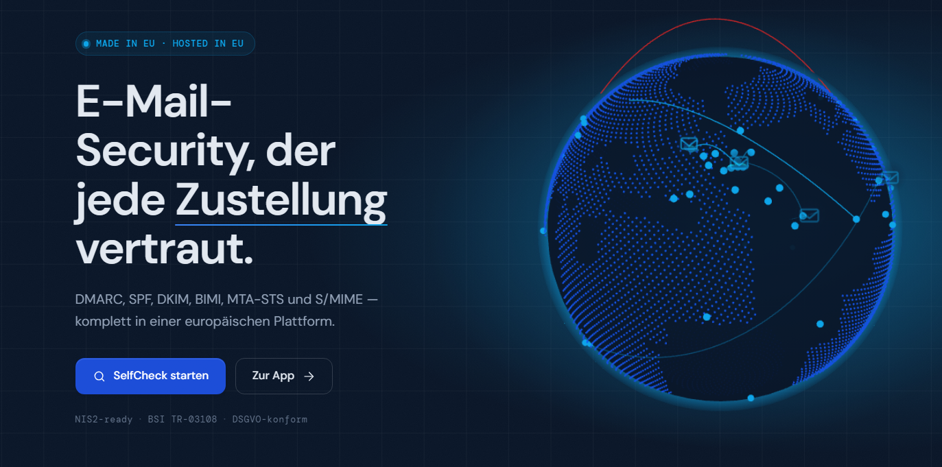 Mailantis Startseite: E-Mail-Security-Plattform für DMARC, SPF und DKIM